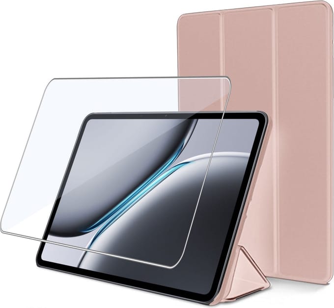 Geschikt voor Oppo Pad 3 Pro / OnePlus Pad 2 / OnePlus Pad Pro 12.1 - Hoesje + Screenprotector – Gehard Glas Cover + Shock Proof Case - Rose
