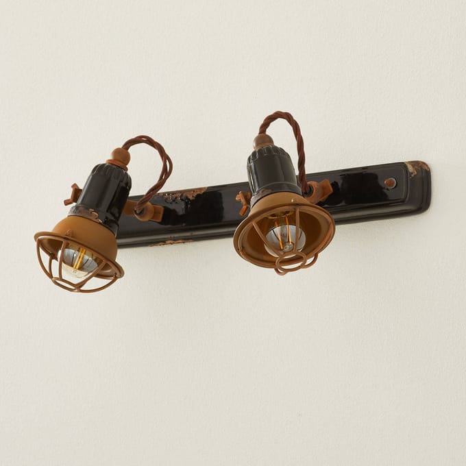 Ferroluce Wandlamp C1676/1 met korf, 2-lamps, zwart