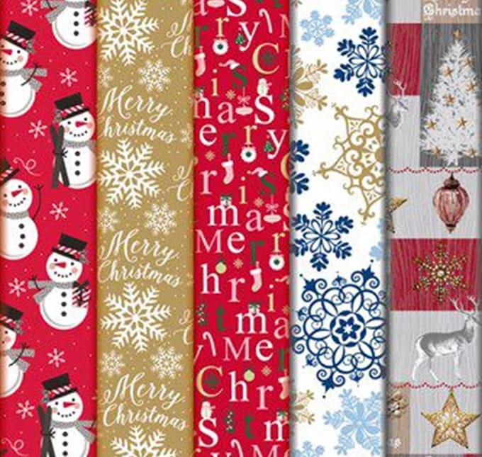 Inpakpapier Kerst 5 rollen papier voor Kerstmis - 2 meter x 70 cm.