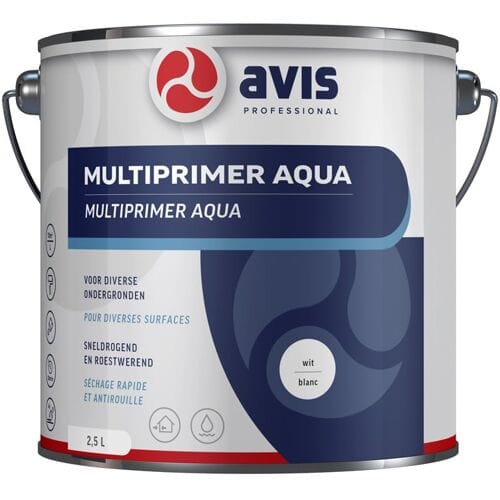 Avis Aqua Multiprimer Wit Wit - 2.5 liter- Grondverf - Dekkend - Binnen en buiten - Mat -