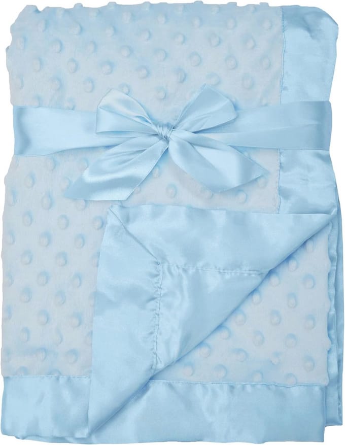 Zachte chenille babydeken 30" x 40" met minky stip en satijn, blauw