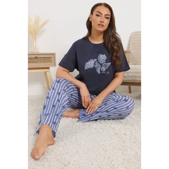 Yours Blauwe 'Coastal Calm' Gestreepte Pyjamaset Size 46-48