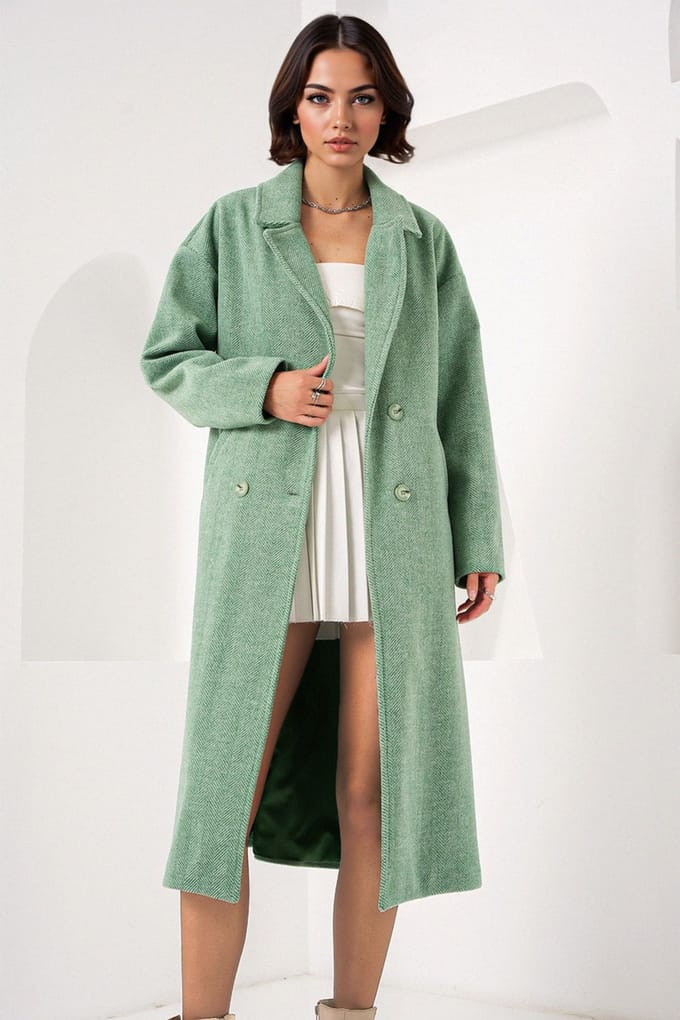 Oversized Dubbelgeknoopt Herringbone Lange Overjas