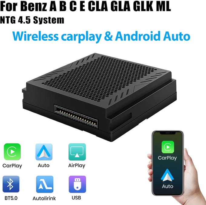 JUNSUN Draadloze CarPlay Android Auto Interface Module NTG 4.5 geschikt voor Mercedes Benz A/B/C/E/CLA/GLA/GLK