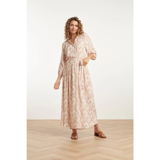 Smashed Lemon 25042 lichte maxi jurk met v-halsaztec print-nude tinten |
