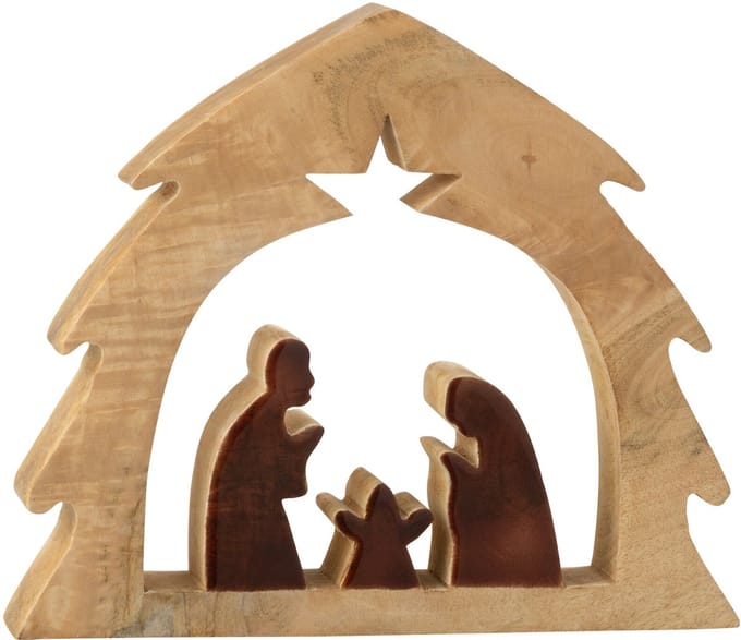 J-Line decoratie Kerststal in Huis - hout - naturel/bruin - medium