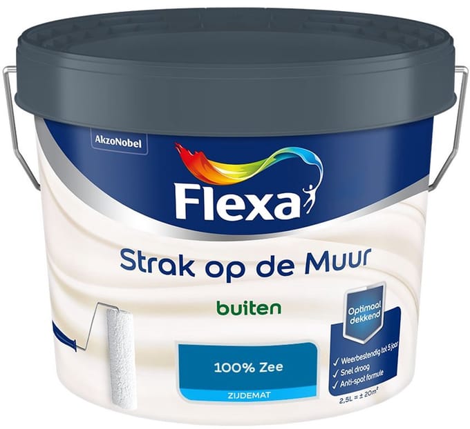 Flexa - Strak Op De Muur Buiten Zijdemat - 100% Zee - Mengverf - 2,5 L