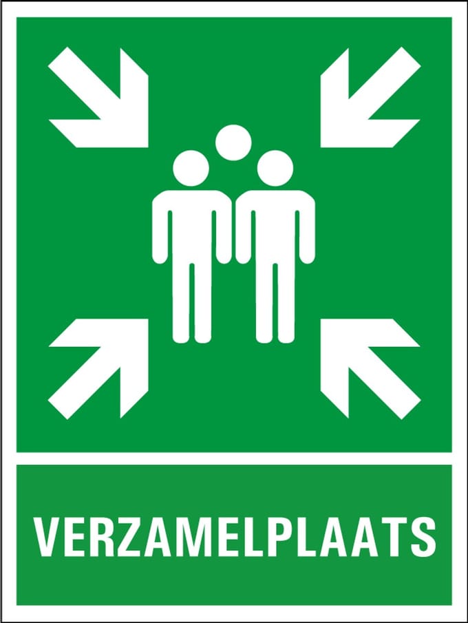 Verzamelplaats bord met tekst, kunststof 200 x 150 mm