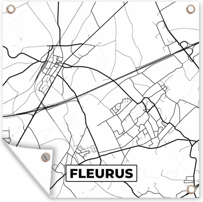 Tuindoek België – Fleurus – Stadskaart – Kaart – Zwart Wit – Plattegrond - 100x100 cm