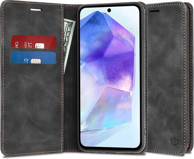 Hoesje geschikt voor Samsung Galaxy A55 - Techsuit Confy Book Wallet Case - Zwart