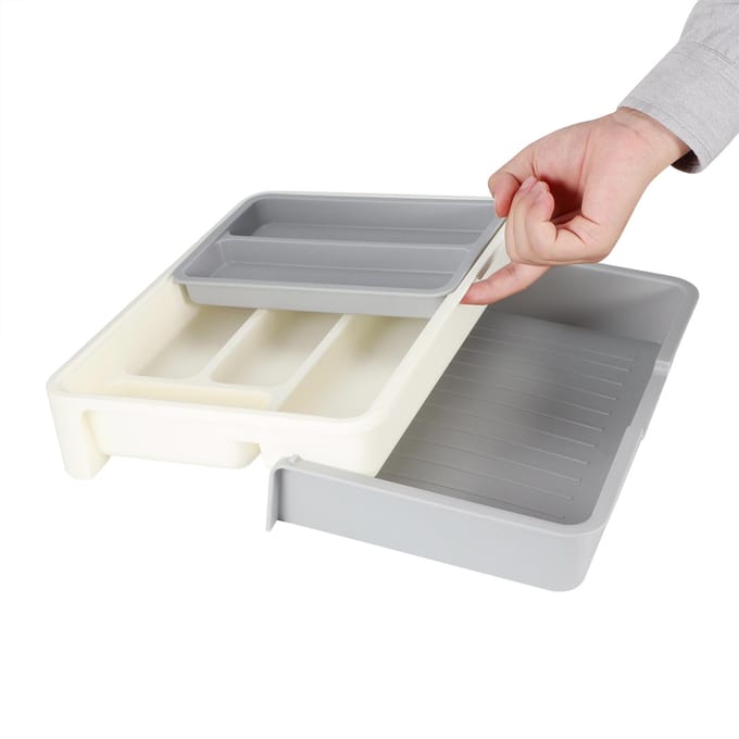 Uitbreidbare Verstelbare Bestek Opbergbak Compartiment Opgeruimde Lade Keuken Gerei Organizer voor Keuken white