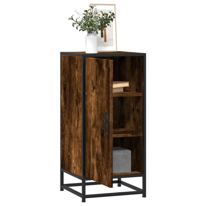 vidaXL - Dressoir - 35,5x35x76 - cm - bewerkt - hout - en - metaal - gerookt - eiken