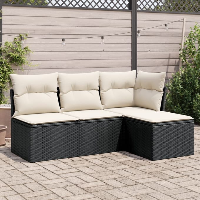 vidaXL - 4-delige - Loungeset - met - kussens - poly - rattan - zwart