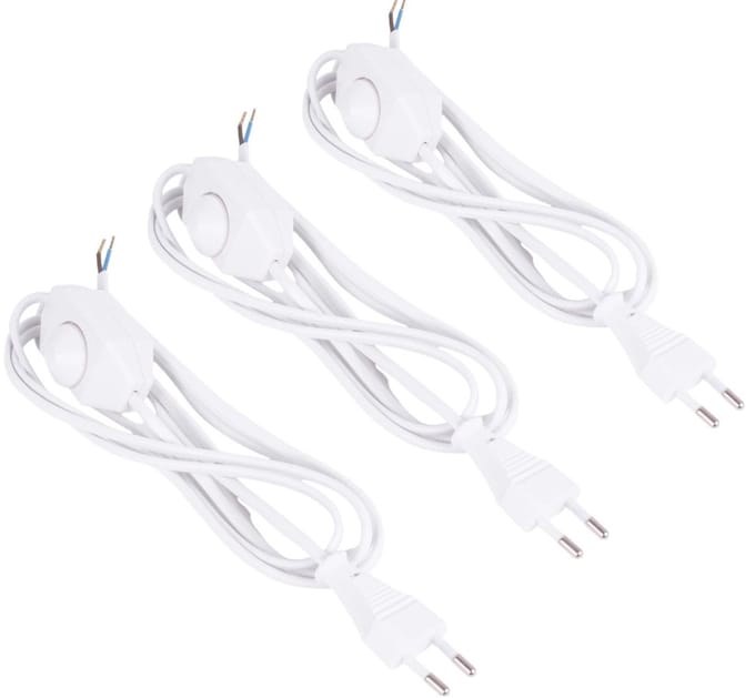 3 x Stroomkabel - LED - Halogeen - Bulb - Aan-Uit - Dimmen - connector - snoerdimmer - 2 m - Wit