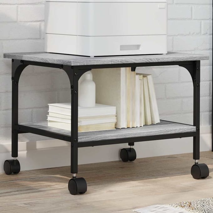 vidaXL - Printerkastje - 2-laags - 50x40x38 - cm - bewerkt - hout - grijs - sonoma