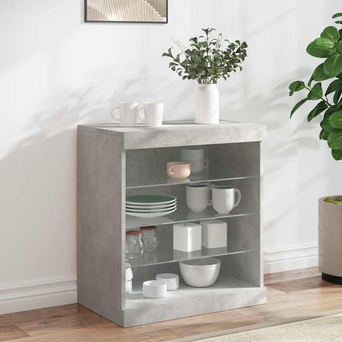 vidaXL - Dressoir - met - LED-verlichting - 60,5x37x67 - cm - betongrijs