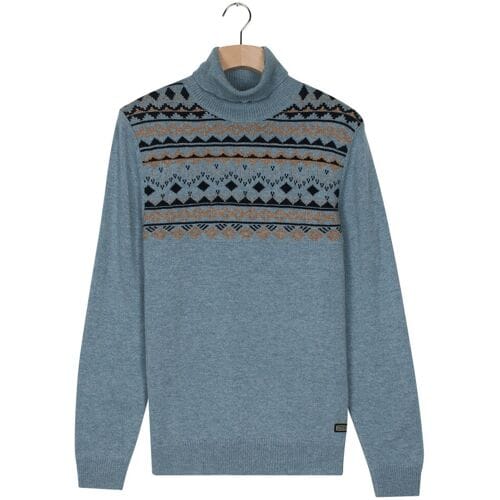 Baileys Trui High Neck Pullover Front Top Nordic Knit Jacquard Faded Denim Blue / male