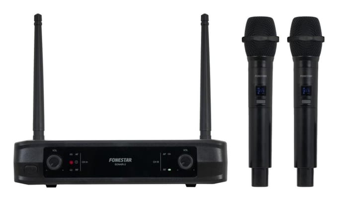 Fonestar SONAIR-2M - Set van twee UHF draadloze microfoons met vaste frequentie, zwart