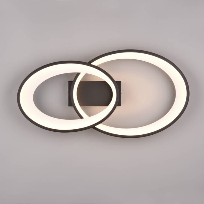 Reality Leuchten LED plafondlamp Malaga met 2 ringen, zwart