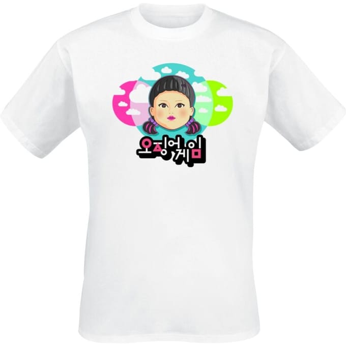 Squid Game T-shirt - Cartoon Doll - S tot XL - voor Mannen - wit