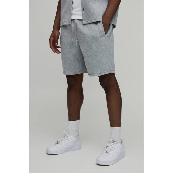 Relaxed Fit Gebonden Scuba Middellange Shorts | Grey Marl | Size Medium