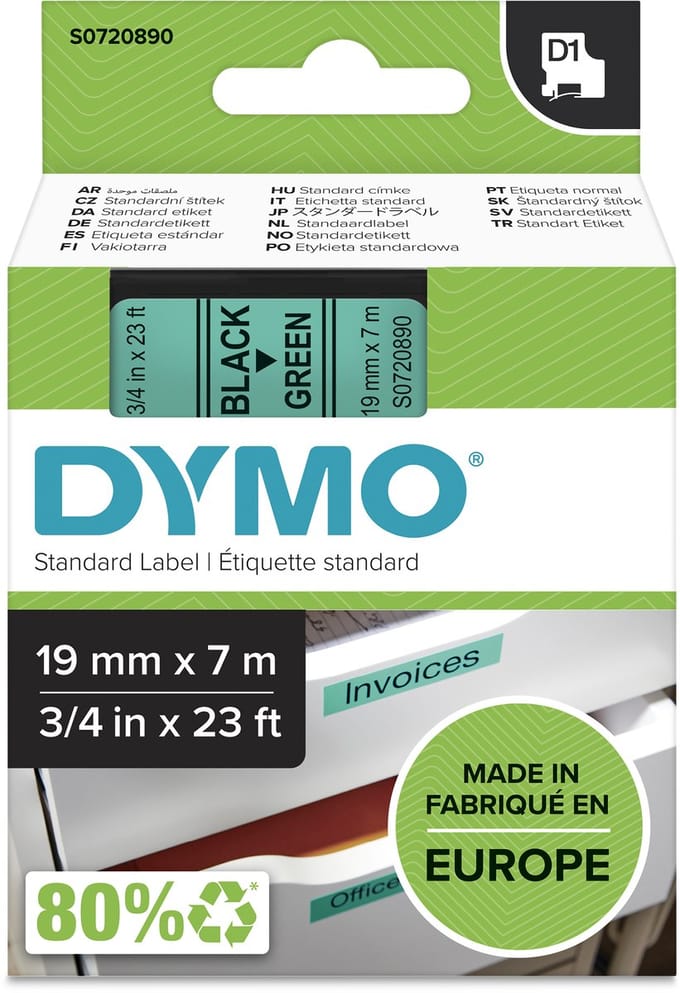 Laminated Tape for Labelling Machines Dymo D1 45809 LabelManager™ Black Green 19 mm (5 Units)