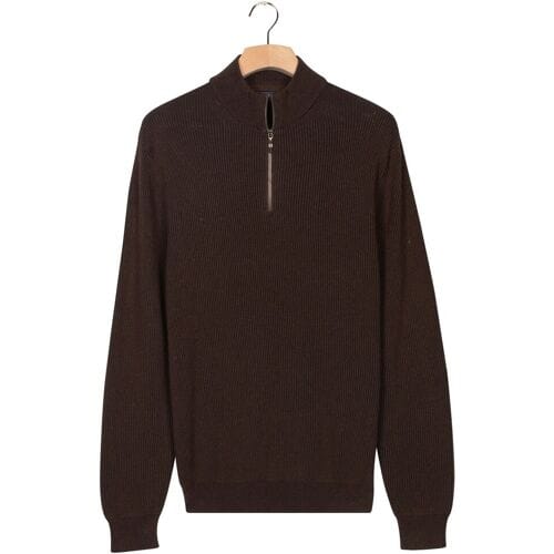 Baileys Trui Half Zip Uni Color Plated Rib Knit Dark Brown / male