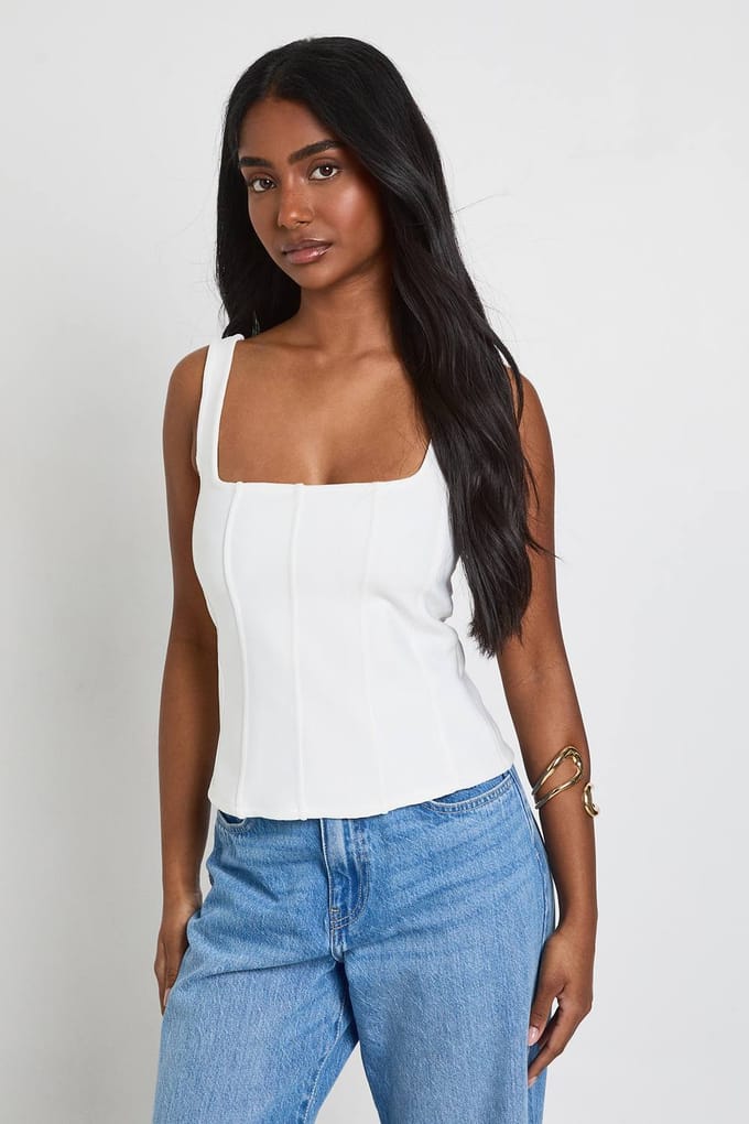 boohoo Dames Corset Top Met Vierkante Hals En Bandage Structuur | Wit | Maat: 36