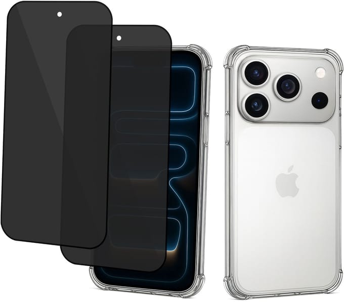 ChiGuard Hoesje & 2x Privacy Screenprotector geschikt voor iPhone 17 Pro Max Hoesje Screenprotector - Gehard Glas Cover + Shock Proof Case - Transparant