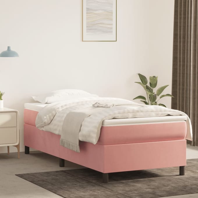 vidaXL - Boxspring - bed - fluweel - roze - 90x200 - cm