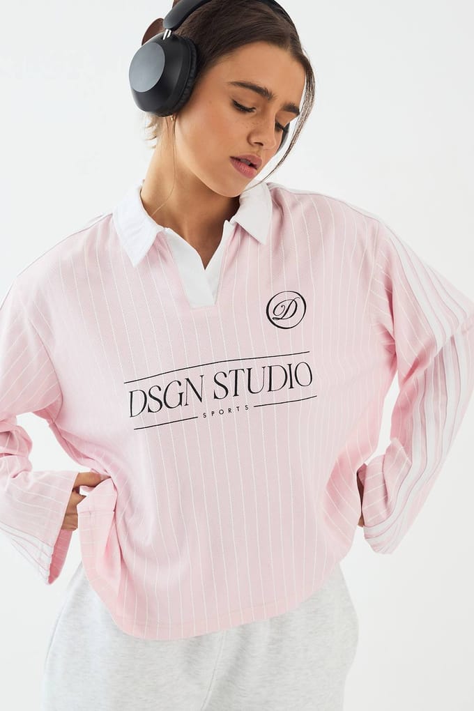 Dames DSGN Studio Voetbal Jersey Lange Mouw T-Shirt | Light Pink | Maat: Small