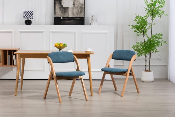 MODENUIT Klapstoel 46 cm - Inklapbaar met Gestoffeerde Zitting - Voor Eetkamer en Buiten - Hout - Blauw