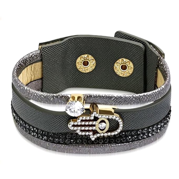 Montebello Armband Tess Grey - PU Leer - Hamsa - 25mm - 19cm