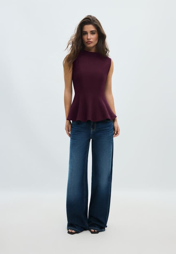 Stradivarius Mouwloze peplum-top met hoge kraag  Purper S