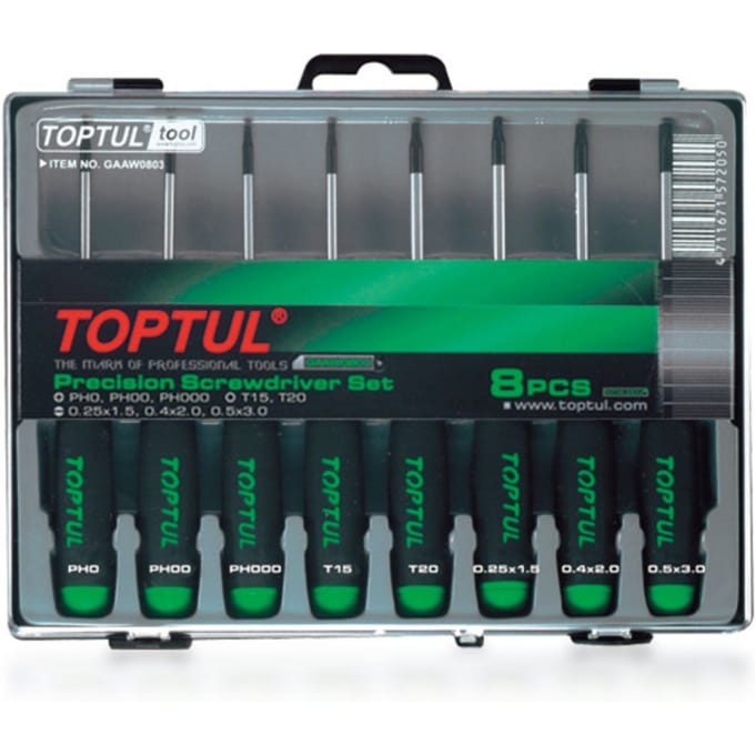 Gleuf Phillips TORX schroevendraaierset TOPTUL precisie 8 stuks PH0 T15
