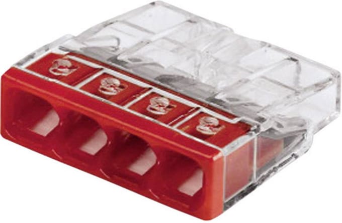 WAGO 2273-204 2273 Lasklem Flexibel: - Massief: 0.5-2.5 mm² Aantal polen: 4 20 stuk(s) Transparant, Rood