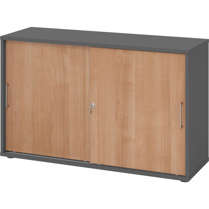 BETA 1752S | Schuifdeurkast | 2 OH - Grafiet/Walnoot Metalen handvat