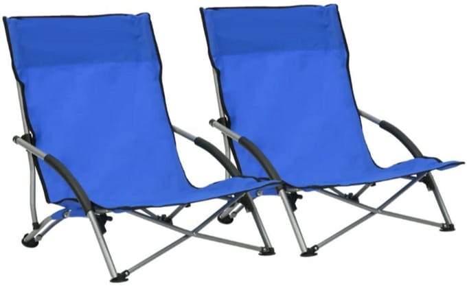 Strandstoelen 2 st inklapbaar stof blauw