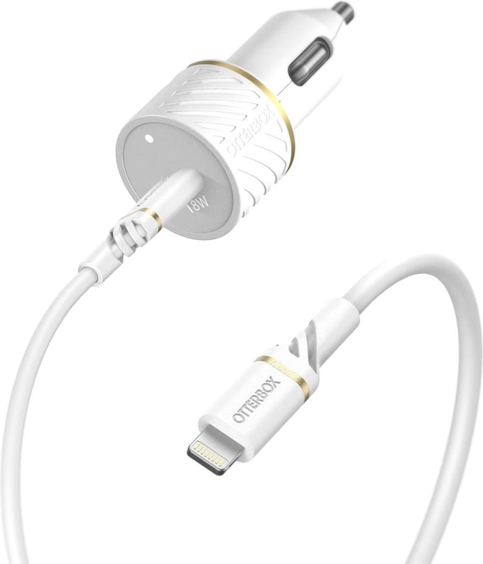 OtterBox Car Charger Bundle USB C 18W USB PD + USB C-Lightning Cable 1M White