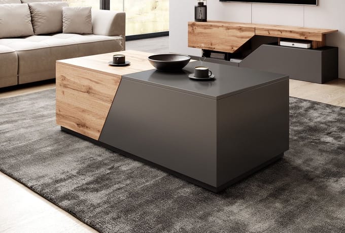 Meubella - Salontafel Canberra - Eiken - Antraciet - 124 cm