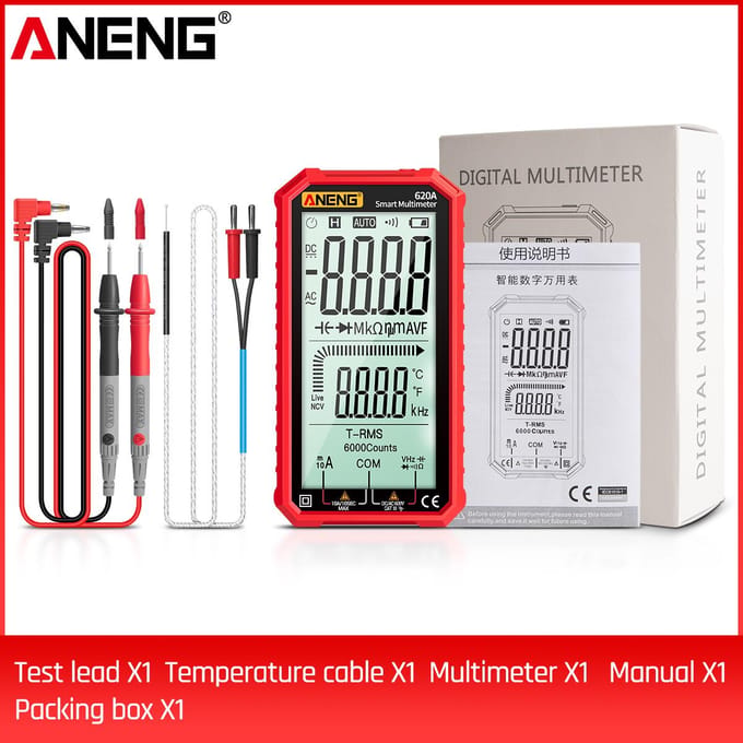 ANENG 4,7-inch LCD-scherm AC/DC digitale multimeter Ultradraagbare True-RMS-multimeter Automatische bereikinstelling rood