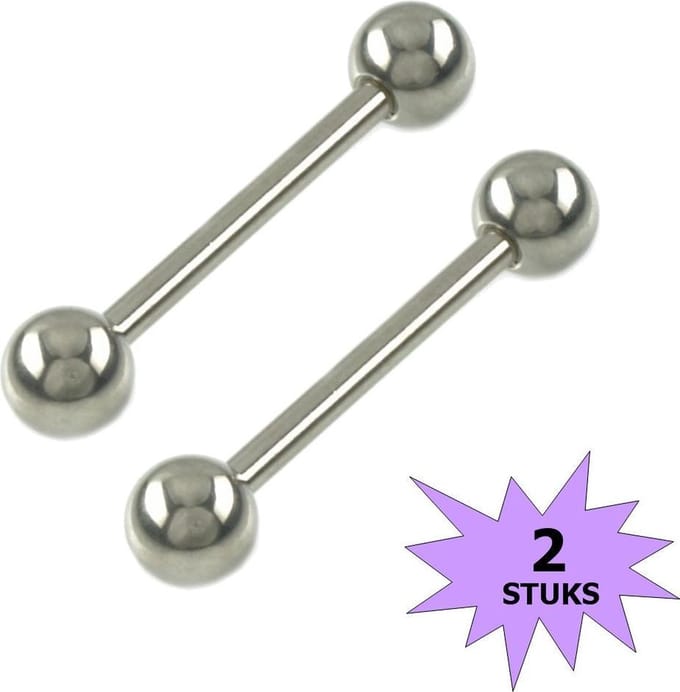 Fako Bijoux® - Tongpiercing - Classic - Zilverkleurig - 2 Stuks