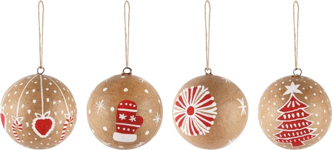 Dekoratief | Hanger bal m/hartje/boompje, naturel/rood, karton, 7x7x7cm, 4ass. | A248189