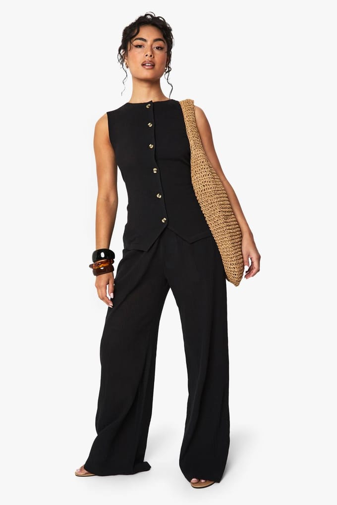 boohoo Dames Crinkle Getextureerd Gilet | Zwart | Maat: 38