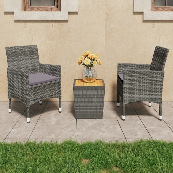 vidaXL - 3-delige - Bistroset - poly - rattan - en - acaciahout - grijs