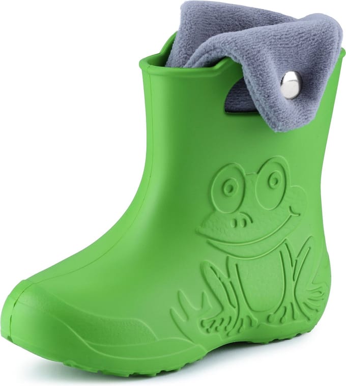 Ladeheid LA-CA-FrogButton Kinder Regenlaarzen - Rubber - met Binnenschoen – EVA - Wasbare Binnenschoen – Groen/Grijs -32/33