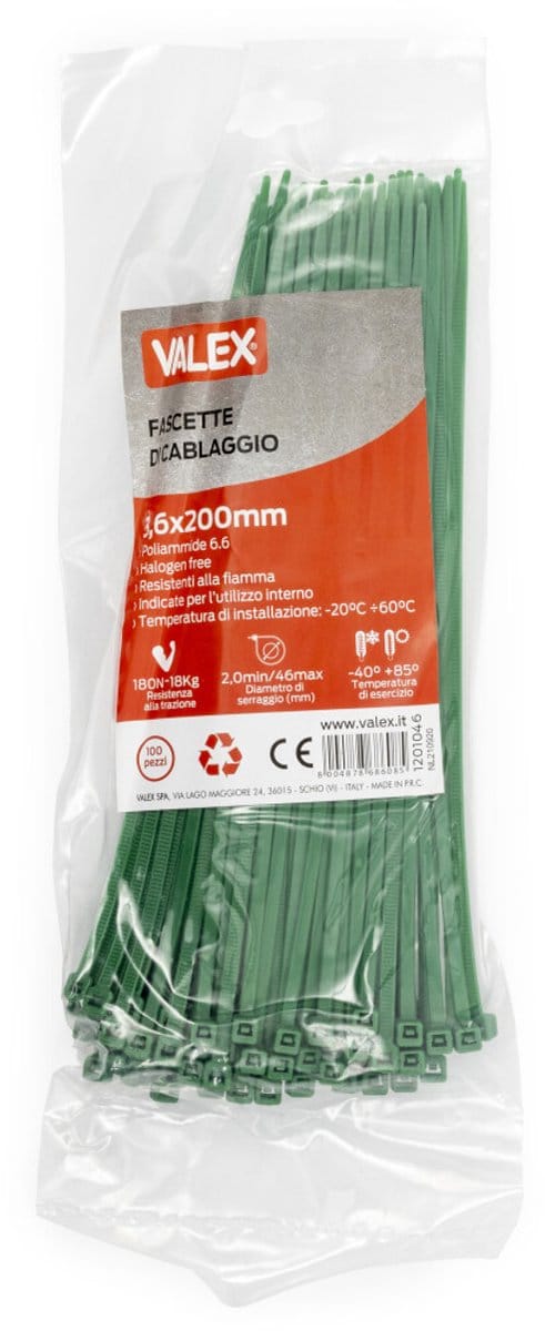 Groene kabelbinders / Tie wraps 3,6x200mm 100 stuks