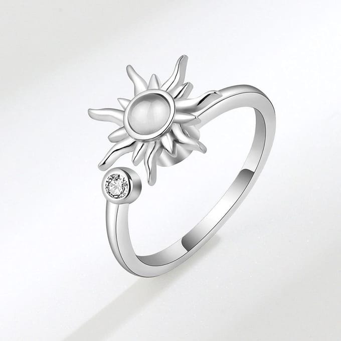 Mode Roteerbare ring, zonnebloemring, dames open ring zilver