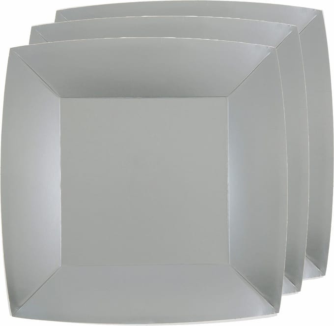 Santex Bordjes karton - 10x - vierkant - zilver - 23 x 23 cm - feestbordjes