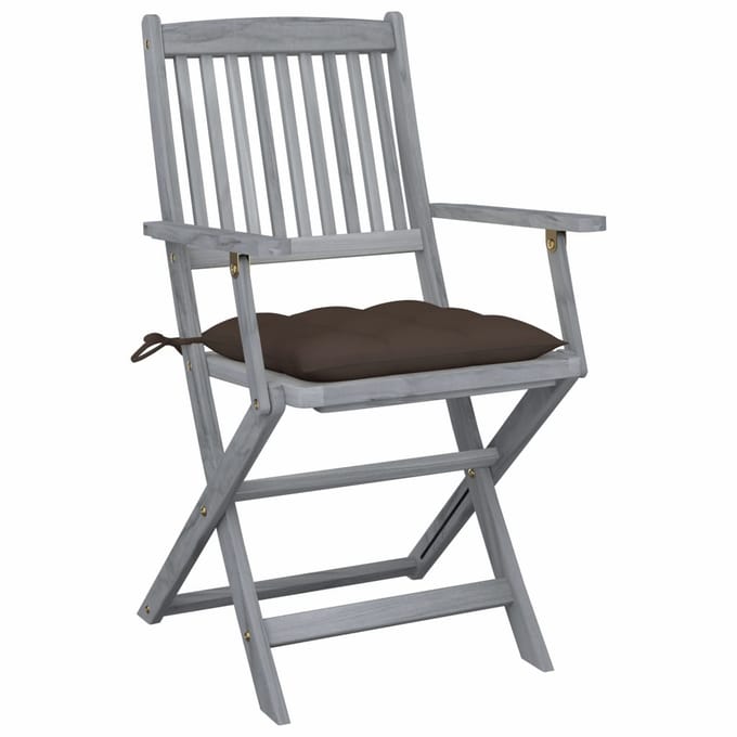 vidaXL - Set - van - 4 - klapstoelen - met - kussens, - gemaakt - van - massief - acaciahout.